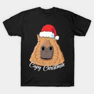Capy or Huppy Christmas Capybara Holidays Santa Design T-Shirt